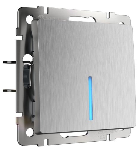 Переключатель с подсветкой без рамки Werkel 1-кл. проходной серебряный рифленый фото Переключатель с подсветкой без рамки Werkel 1-кл. проходной серебряный рифленый картинка